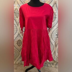 Merlette Serling Scoop Neck Mini Tent Dress - Size Small- Red Cotton